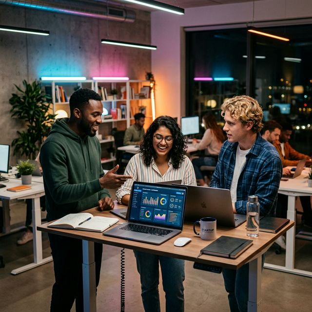 Команда стартапа проводит брейншторм с новыми стажёрами